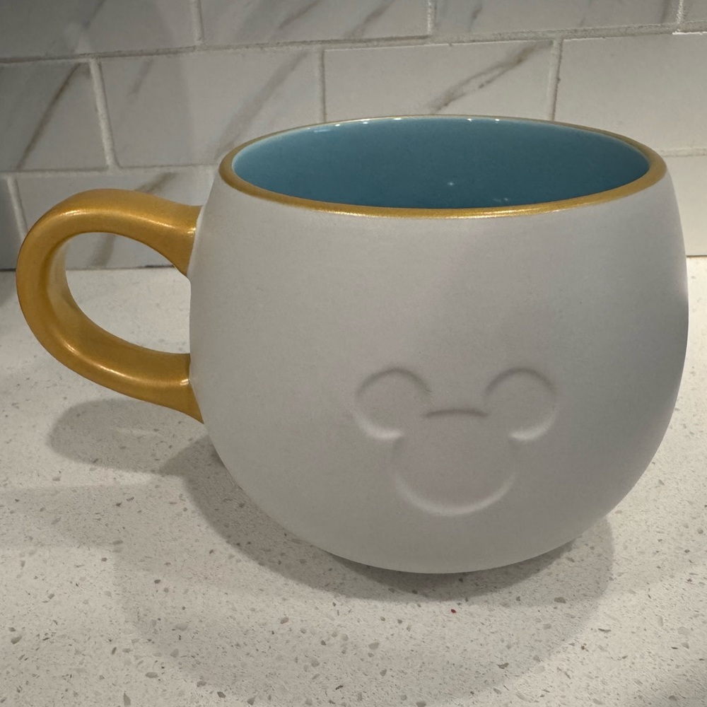 Disney Home White, Gold, Blue Whimsical Mug Mickey Mouse Ears Icon Enjoy” (C)